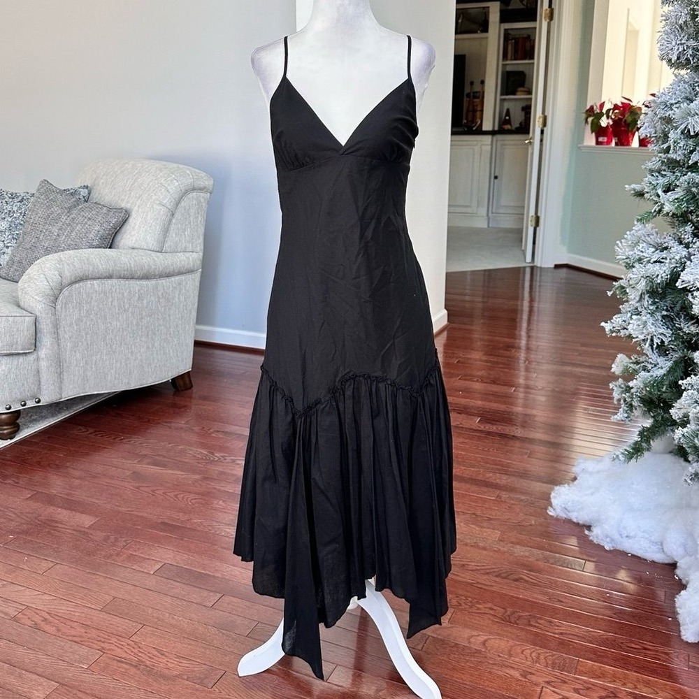 Vintage 2000s Forever 21 Black Asymmetrical Plunge Coquette Cocktail Y2K Dress - Picture 2 of 12